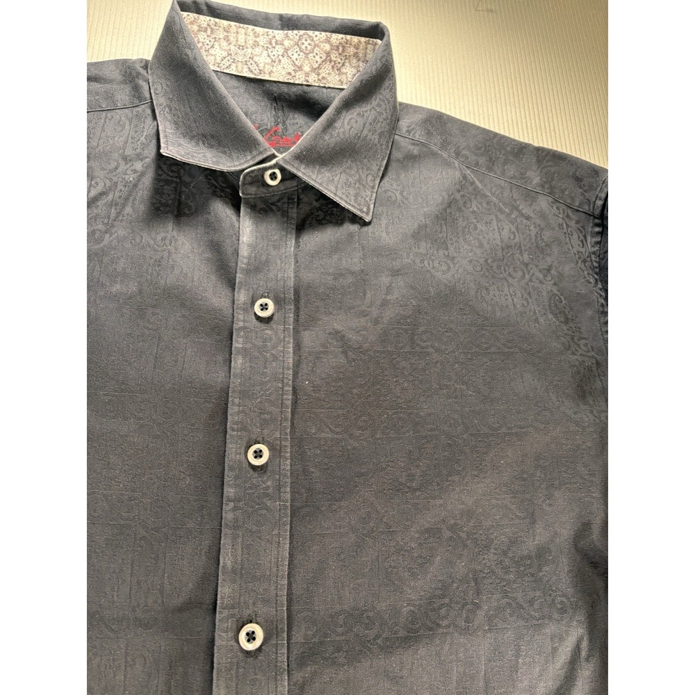 Robert Graham Shirt Mens L Black On Black Paisley Flip Cuff Long Sleeve Cotton